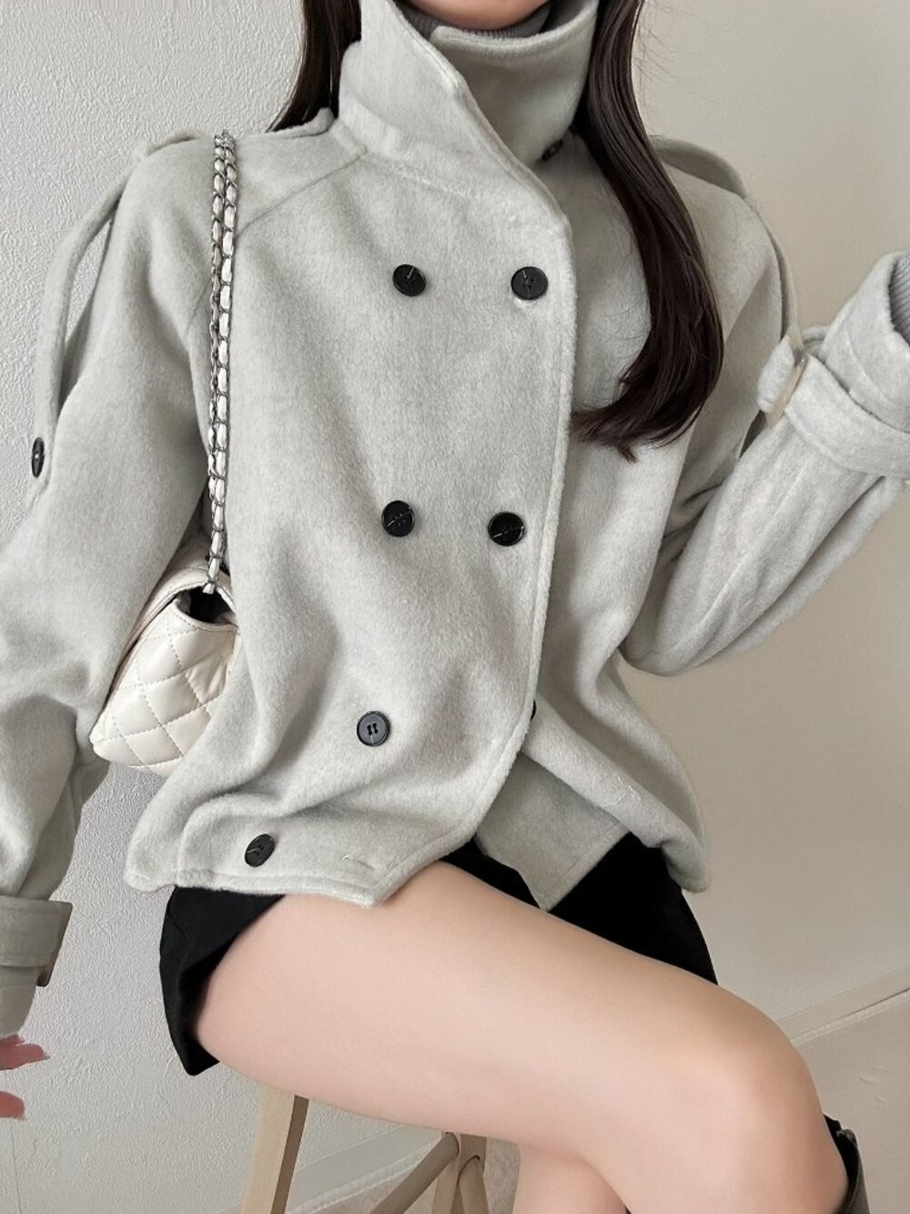 Beige Casual Women's Raglan Long Sleeve Double-Breasted Overcoat
